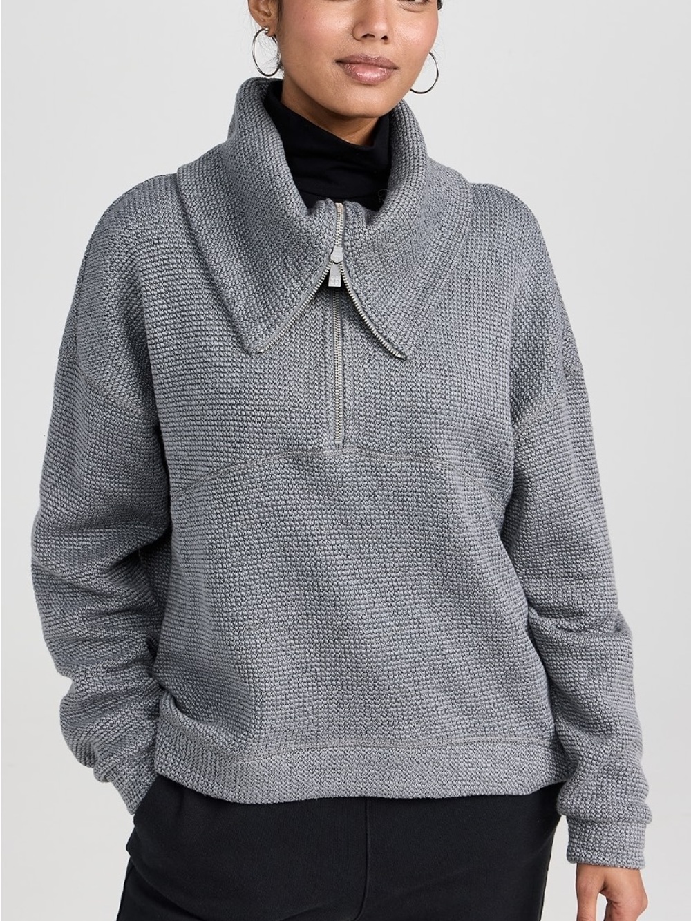 Sweaty Betty Restful Boucle Half Zip Sweatshirt Charcoal Marl Grey